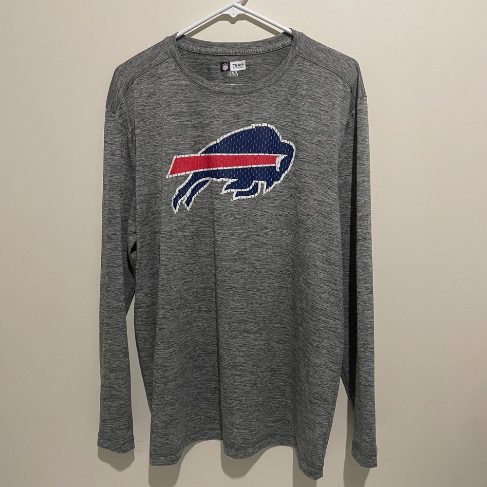 NFL Team Apparel Buffalo Bills Mens Gray Long Sleeve Performance Shirt Large